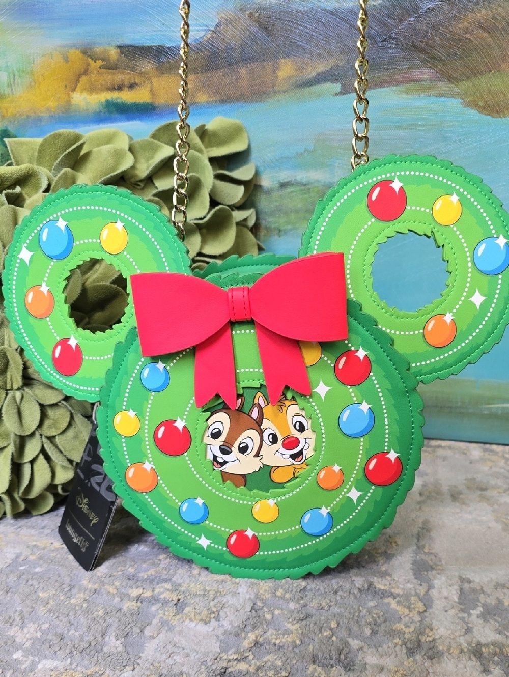 Loungefly X Disney Chip and Dale Figural Wreath Criss Body Bag - Picture 2 of 16
